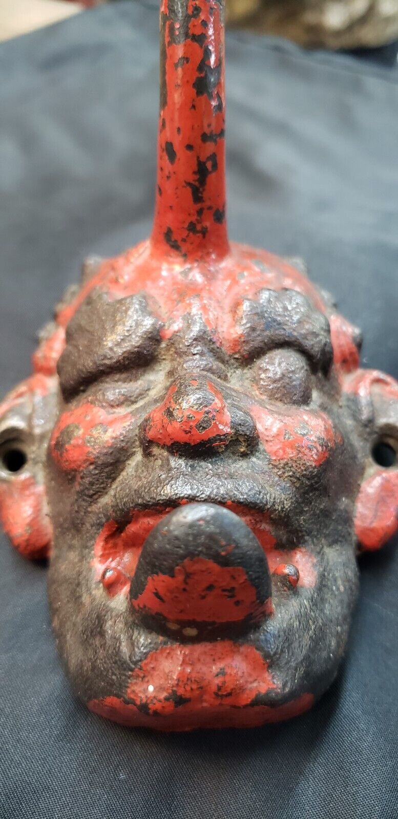 Rare Antique Gothic Cast Iron Horned Demon Devil Double Coat Hook GS00277