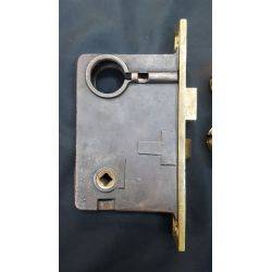 Pair of Large Solid Brass Art Nouveau Door Pull Plates With Mortise Lock and Deadbolts #GA1091