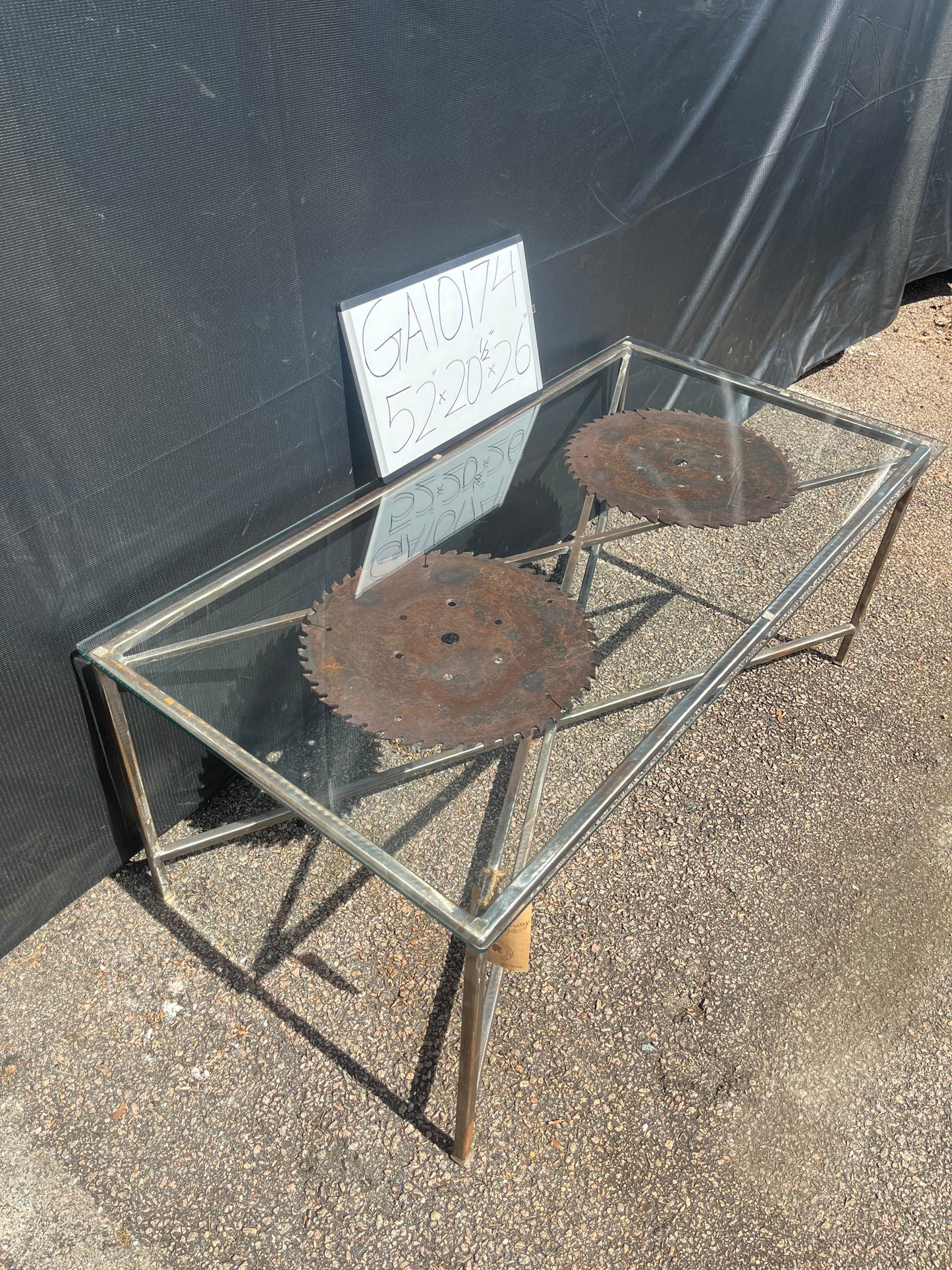 Glass Top Vintage Saw Blade Coffee Table GA10174