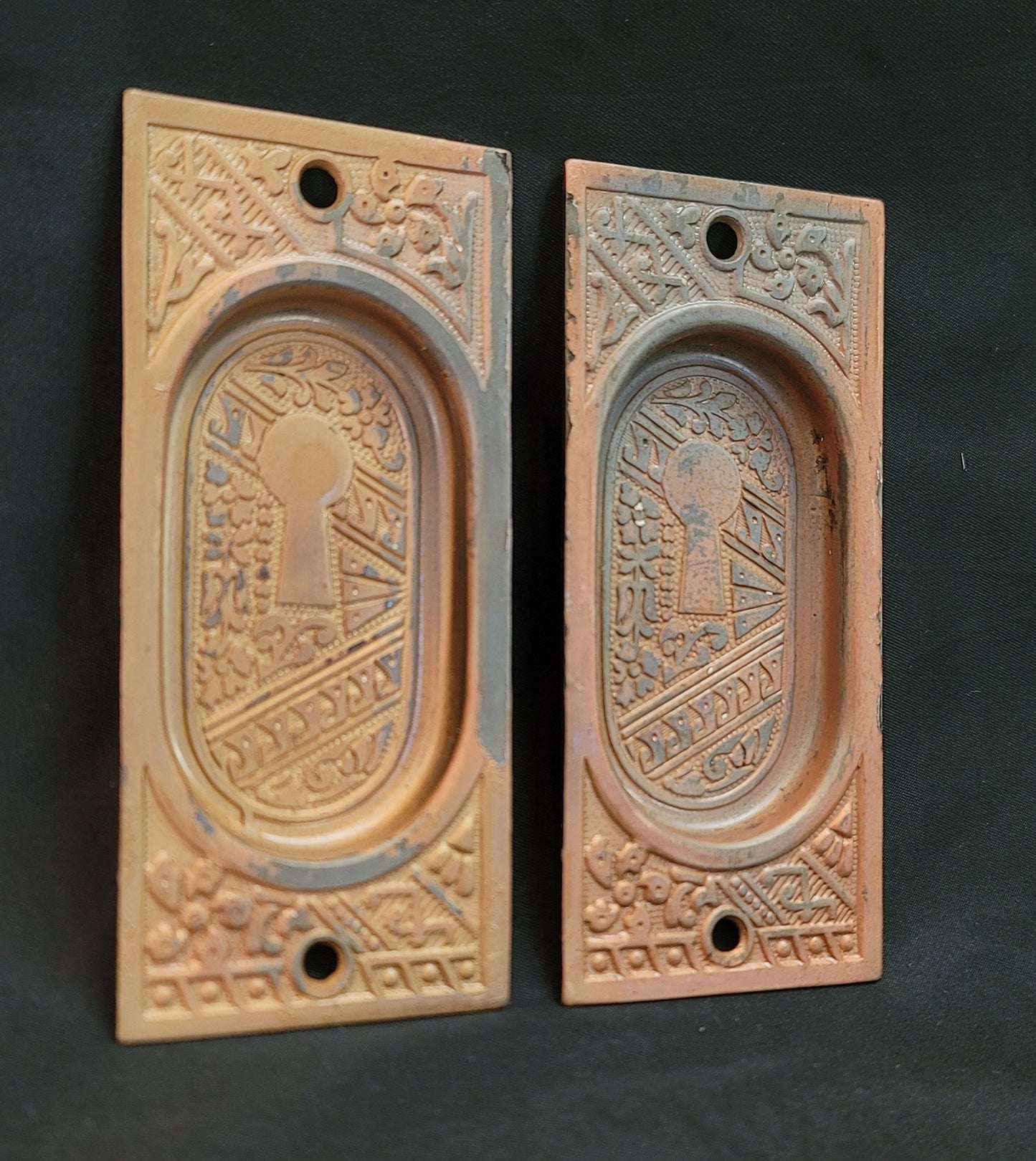 Victorian Eastlake Pocket Door Keyhole Escutcheon Plates 4 5/8" x 2 1/8" GS01049