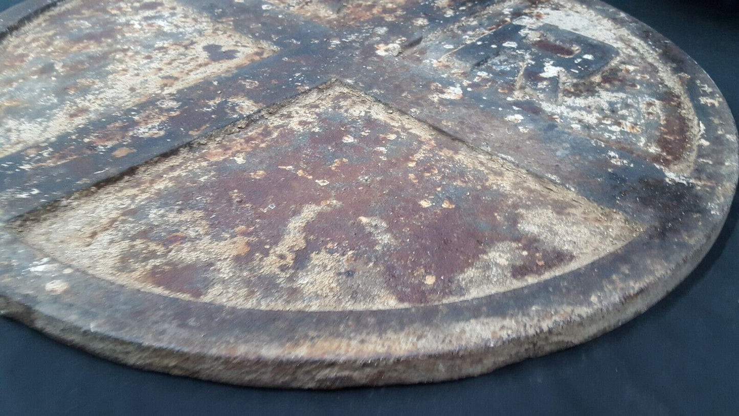 RARE 1800s 24" Round Heavy Cast Iron Railroad Crossing Sign