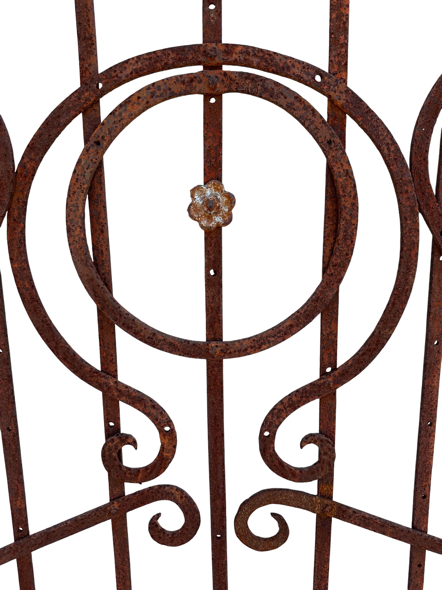 Geometric Wrought Iron Fence Panel with Flower Accents 55" T x 39" W GS00048