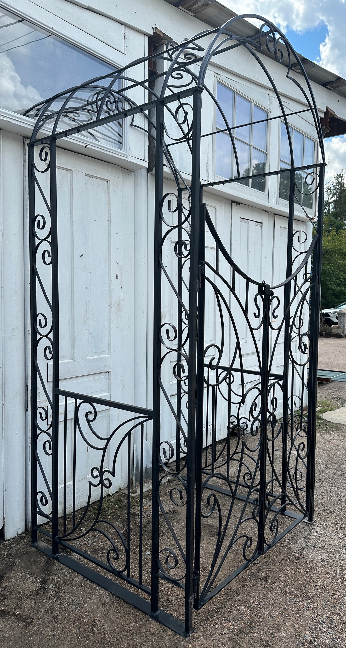 Custom-Built Wrought Iron Arbor w/ Crescent Top Entryway Gates GA20319