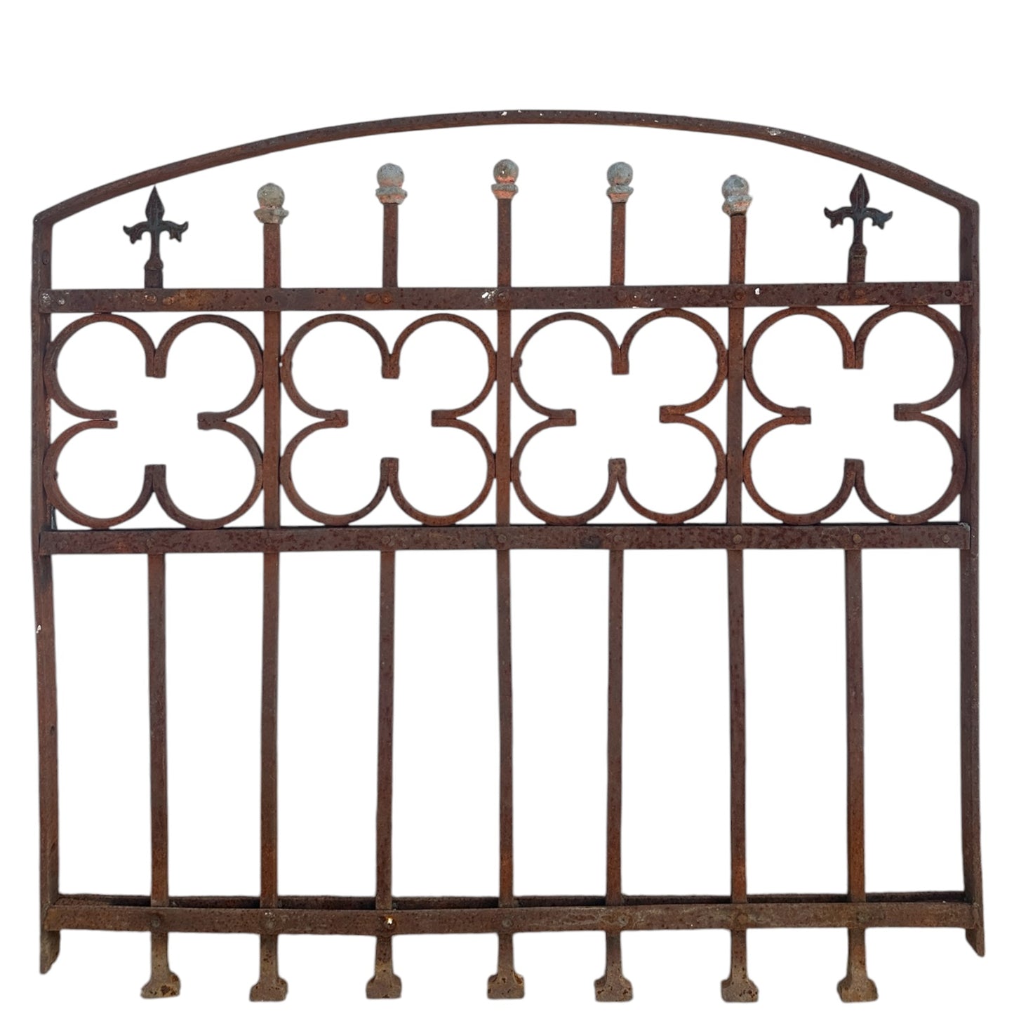 Antique Wrought Iron Arch Top Gate w/ Quatrefoil Pattern - 39.5" W x 37.5 T - GA20983