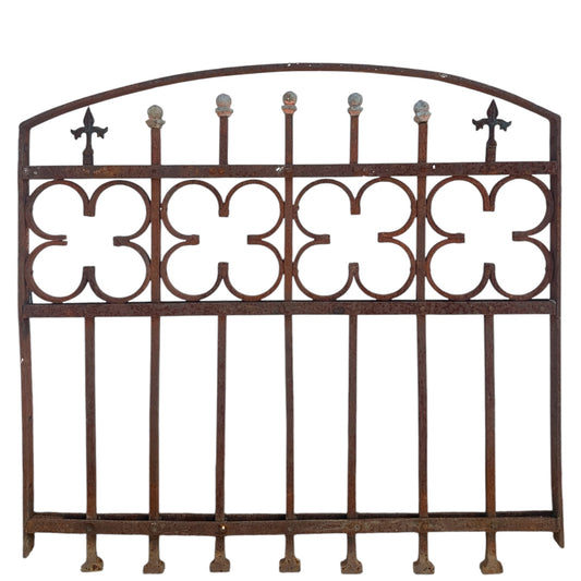 Antique Wrought Iron Arch Top Gate w/ Quatrefoil Pattern - 39.5" W x 37.5 T - GA20983