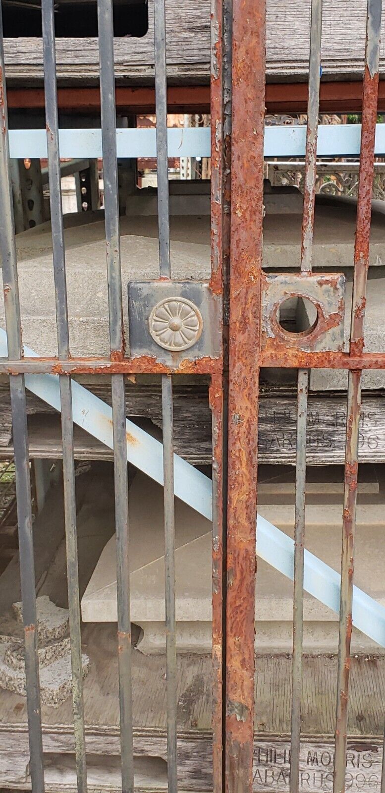 Pair of Tall Wrought Iron Gates with Center Torch Finials & Greek Key Top GA9501