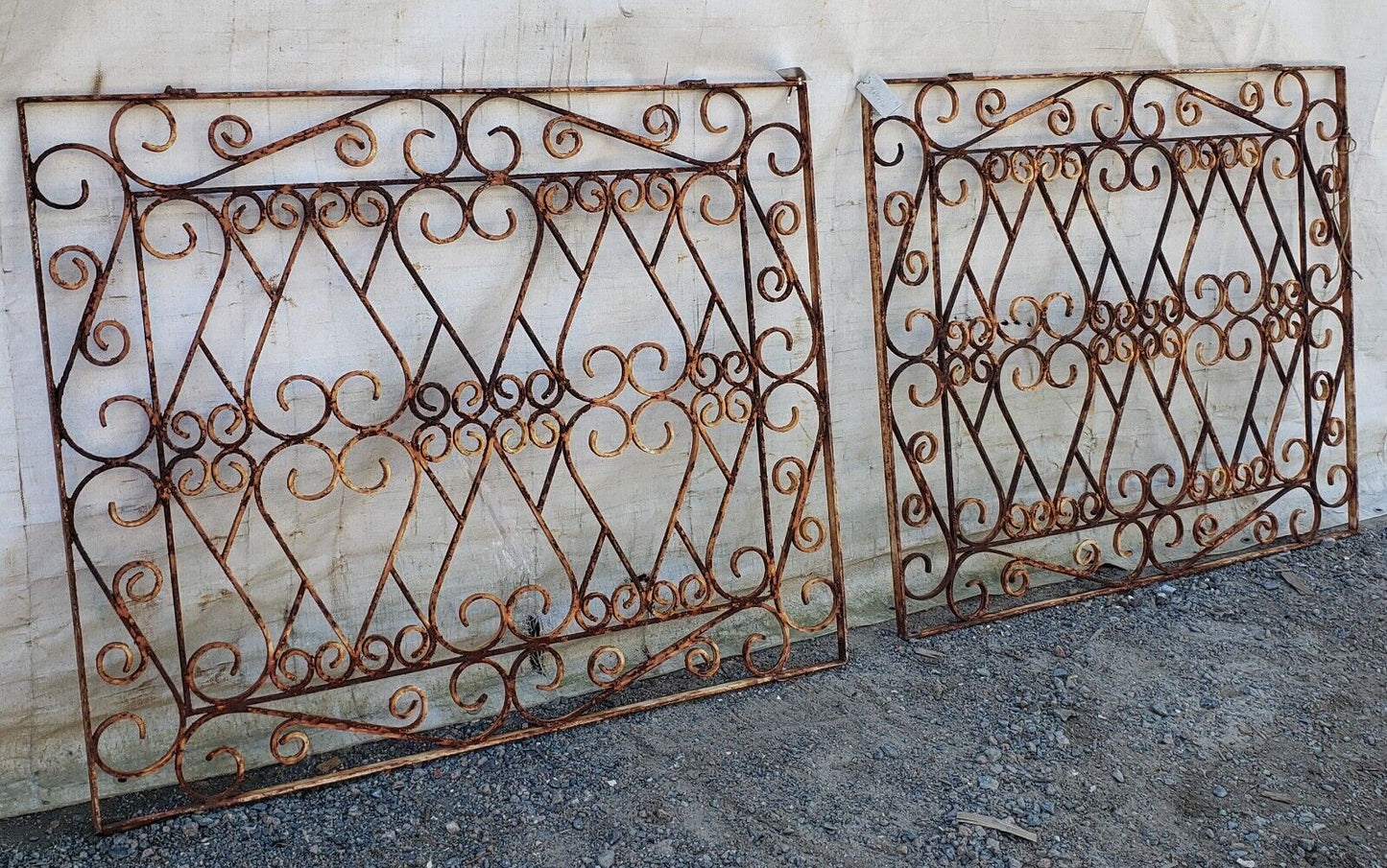 Pair of Ornate Wrought Iron Driveway Property Gates 39" x 48 1/2" GA9432