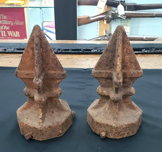 Pair of Vintage Cast Iron Gas Station Sign Pole Finials 7 1/2" x 4" GA9883