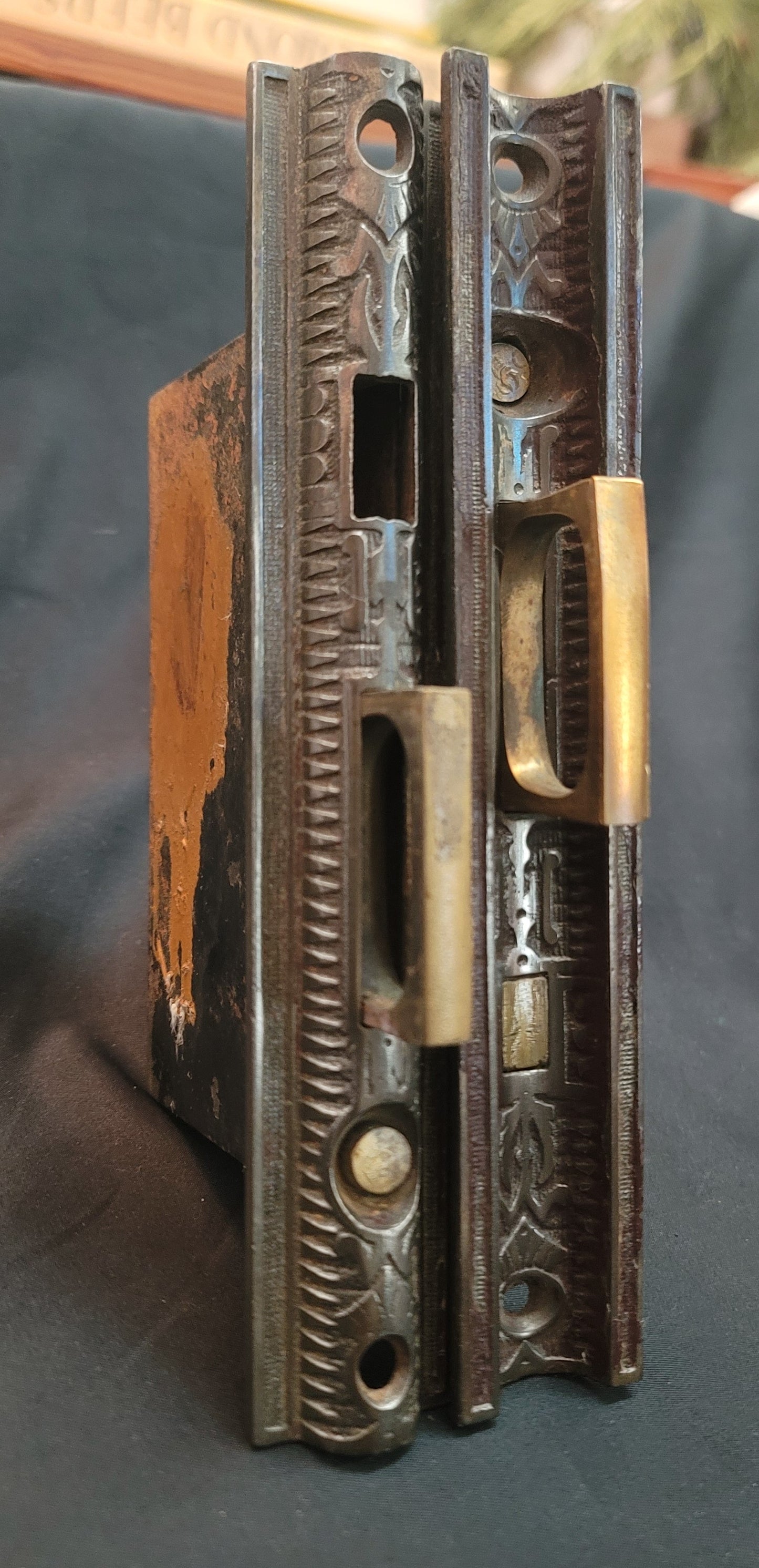 Restored Victorian Eastlake Pocket Door Lock Set 5" x 3 9/16" GS01044