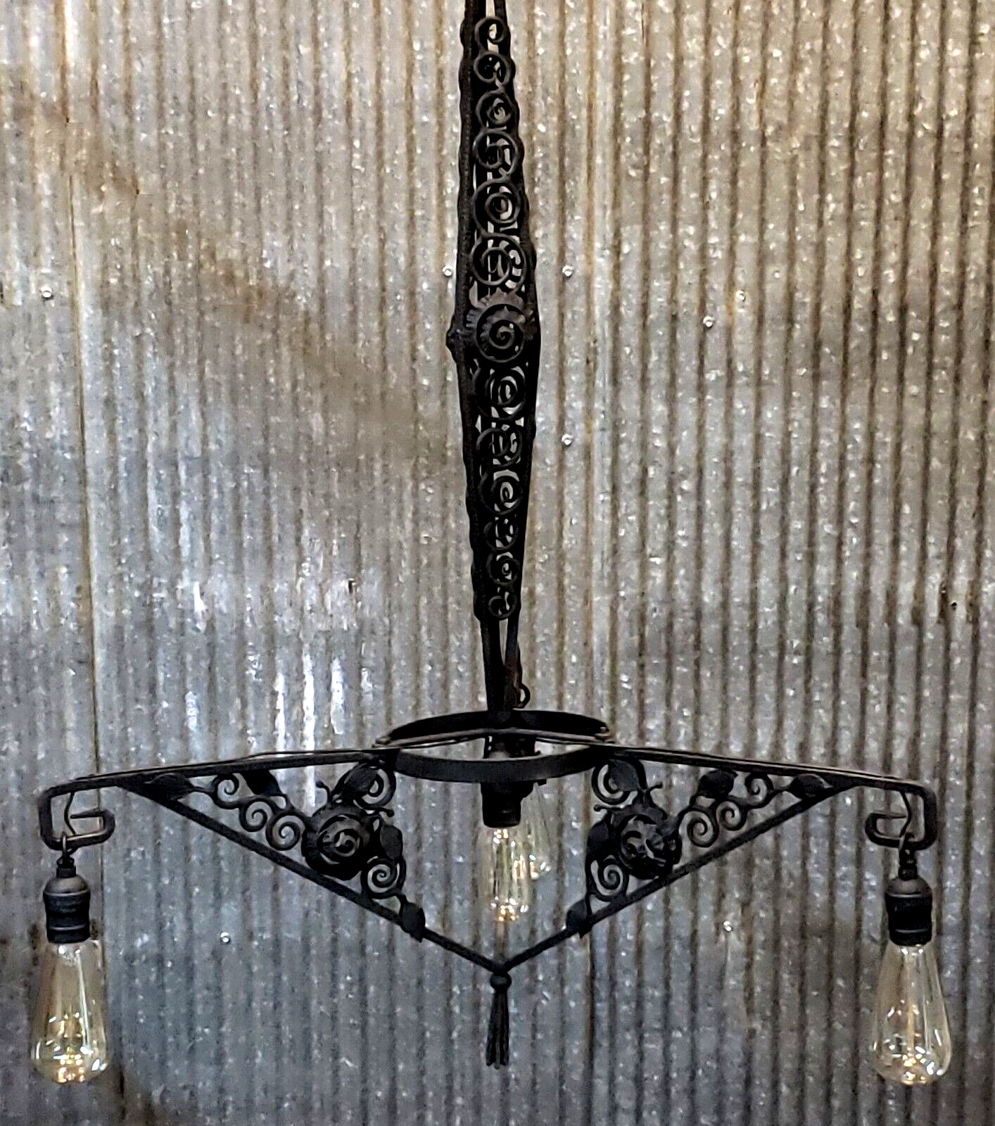 Ornate Black Wrought Iron 4 Light Chandelier 38 1/2" x 26 1/2" #GA9183