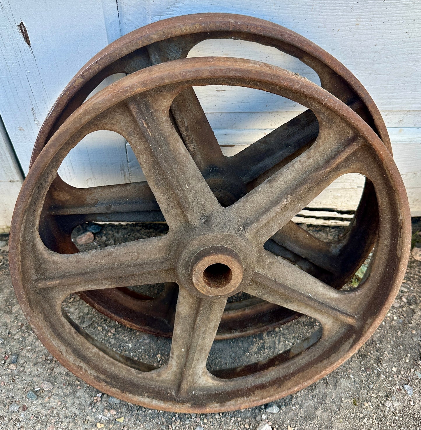 Pair of Industrial Cast Iron Cart Wheels GA20937