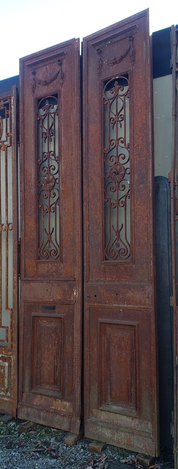 Ornate Art Nouveau Wrought Iron Gates 23 1/2" Wide x 121" Tall GA9598