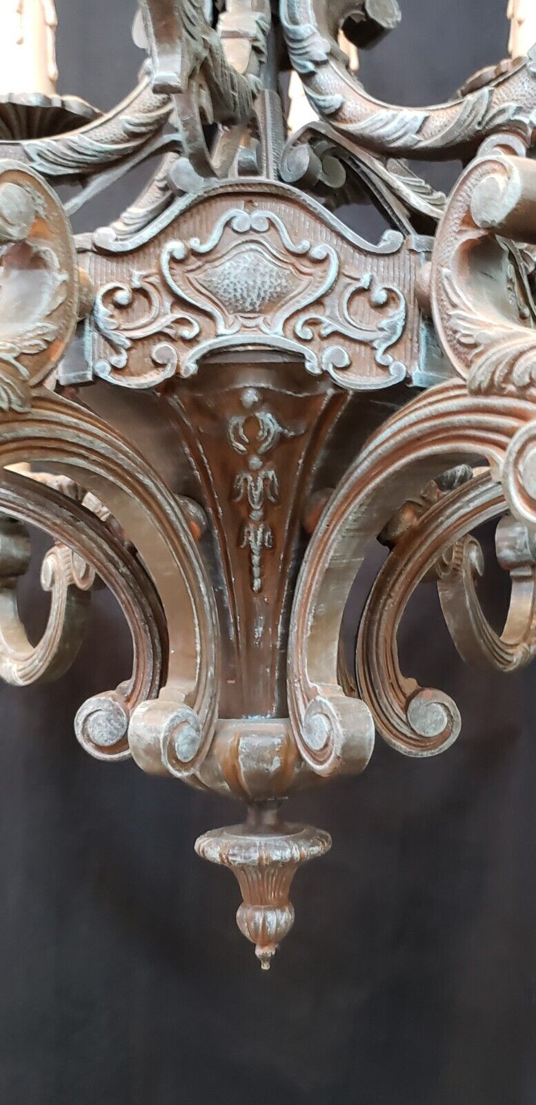 Ornate Gothic Cast Iron Two Tier 12 Light Chandelier & Matching Ceiling Cap