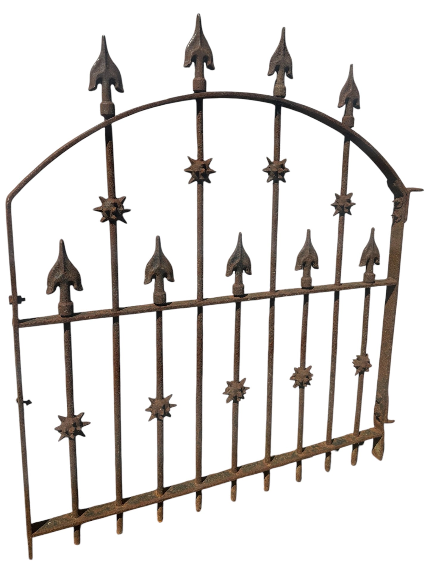 Antique Wrought Iron Gate w/ Arrow and Spike Finials - 33" W x 38.5" T - GA20969