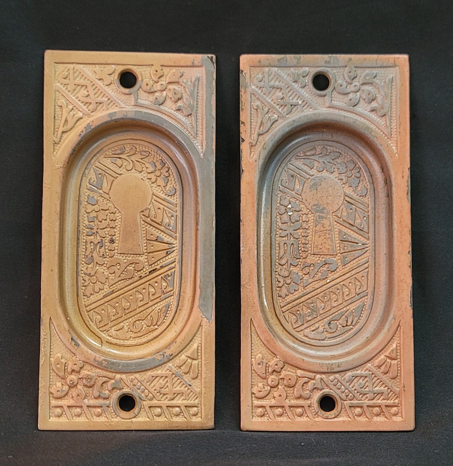 Victorian Eastlake Pocket Door Keyhole Escutcheon Plates 4 5/8" x 2 1/8" GS01049