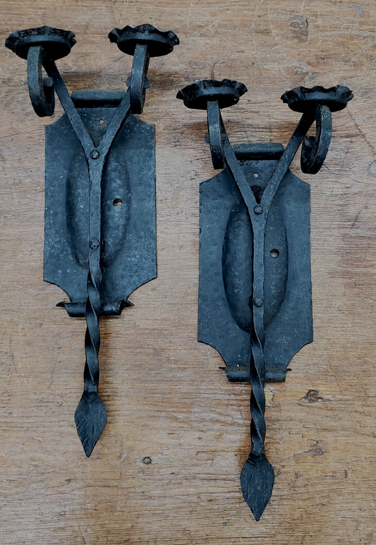 Pair of Unique Wrought Iron Double Candle Wall Sconces 19" Tall x 8" Wide GA9823