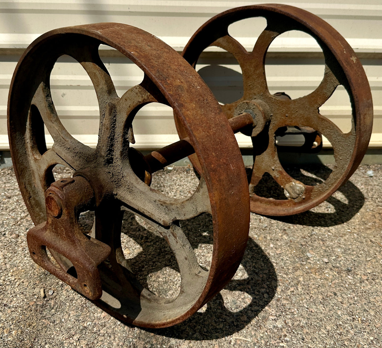 Pair of Industrial Cast Iron Cart Wheels GA20950