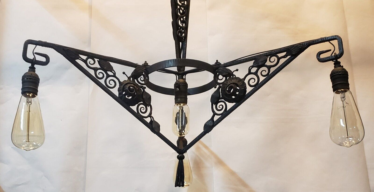 Ornate Black Wrought Iron 4 Light Chandelier 38 1/2" x 26 1/2" #GA9183