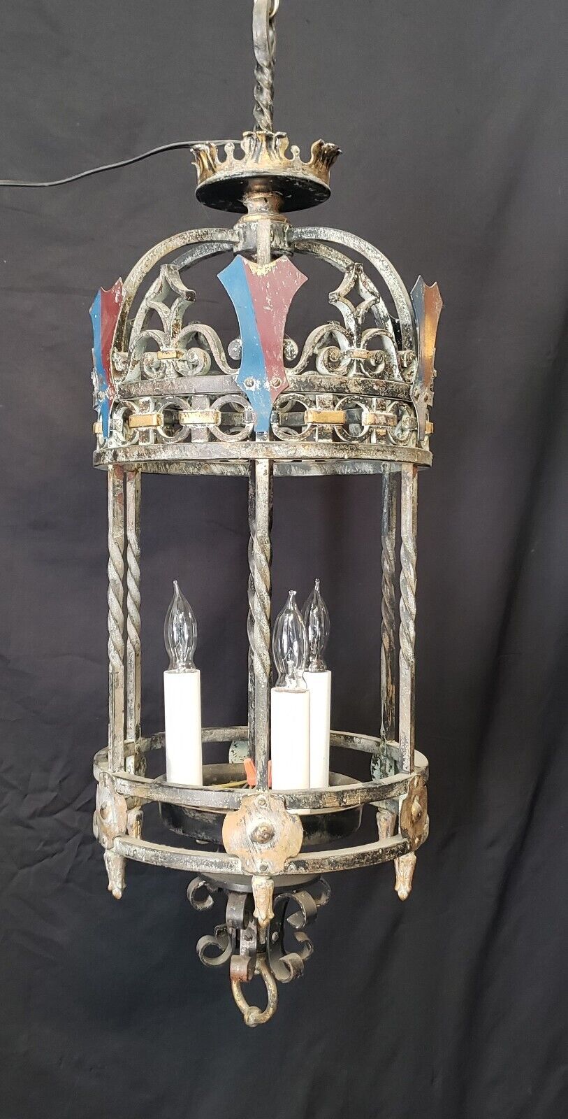 Restored Turn of the Century 3 Light Iron Ceiling Fixture 36" x 12" GS00388