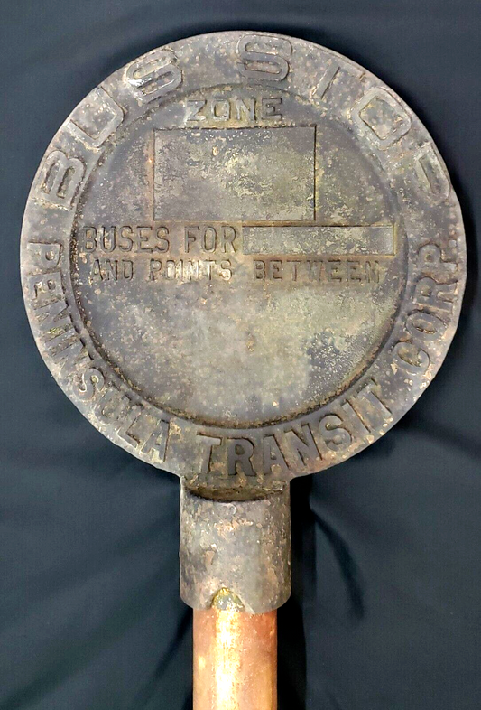 Early 1900's Round Cast Iron Bus Stop Sign from Virginia Peninsula Transit Corp