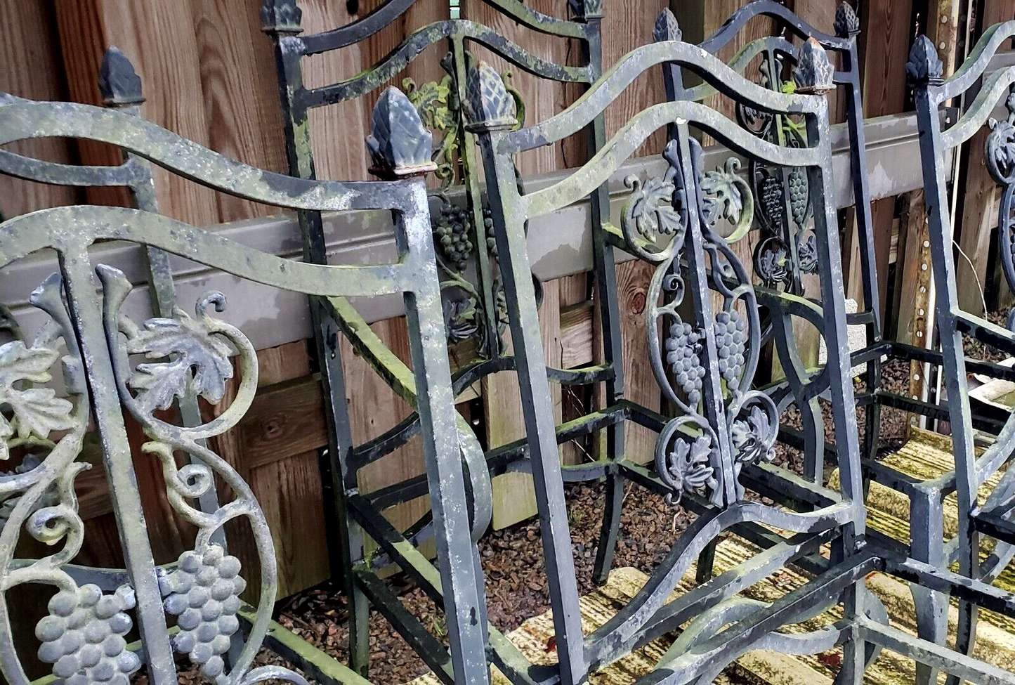 Set of 6 Ornate Filigree High Back Wrought Iron Chairs with Cabriole Legs GA9792