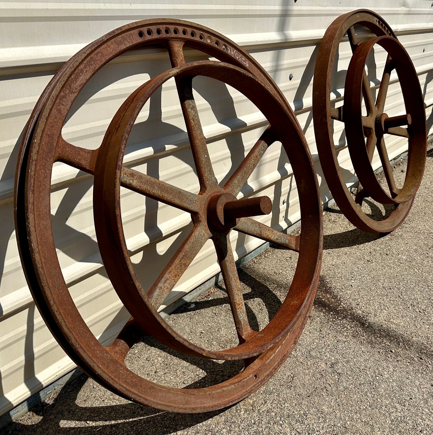 Pair of Industrial Cast Iron Pulley Wheels GA20932