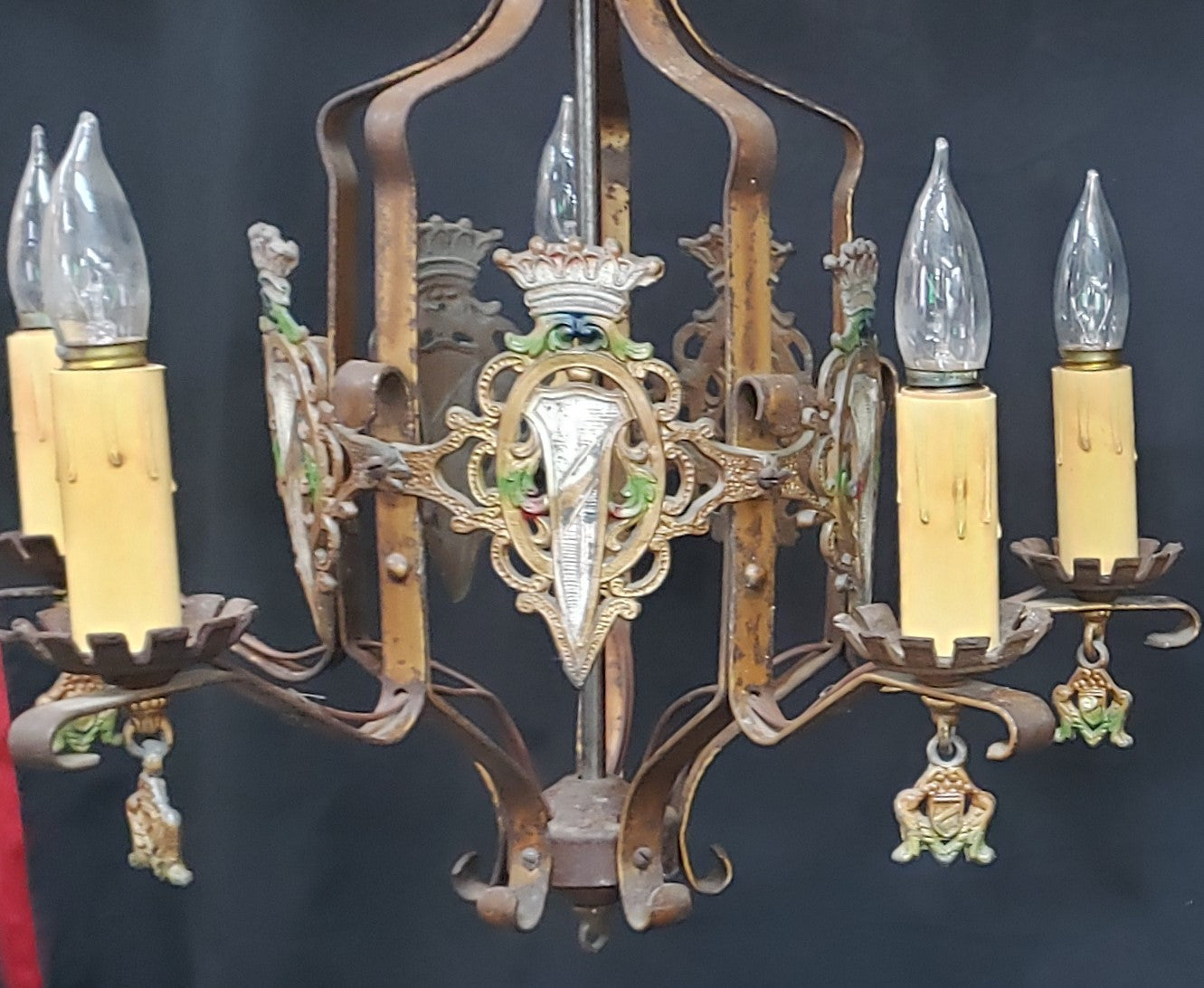 Spanish Revival Style 5 Light Wrought Iron Chandelier w/ Pendant Light GA9056