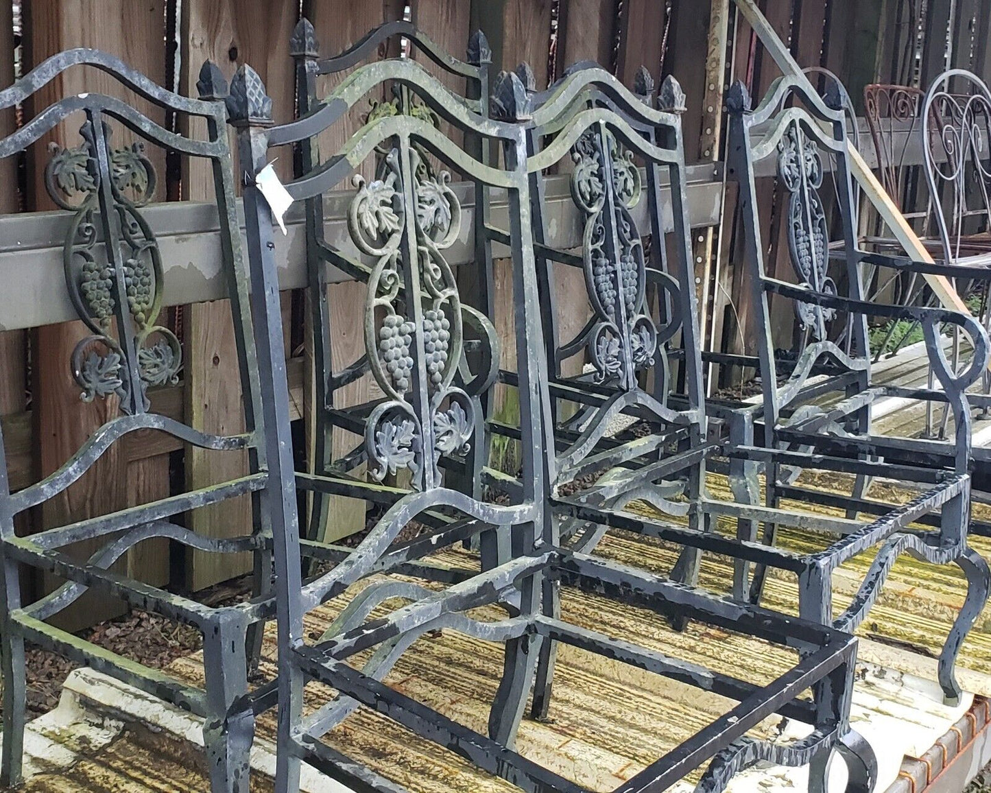 Set of 6 Ornate Filigree High Back Wrought Iron Chairs with Cabriole Legs GA9792