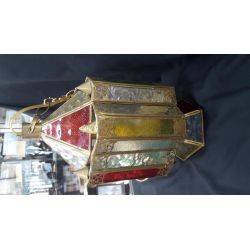 Multi-colored Textured Glass Lantern Chandelier with Chain & Ceiling Mount GA21074