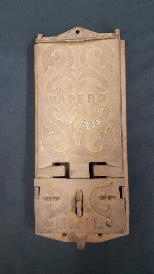 1909 Cast Iron Paper Letter Mail Box Embossed Scroll Designs