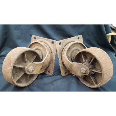 Pair of Very Large Industrial Iron Casters #GA4280