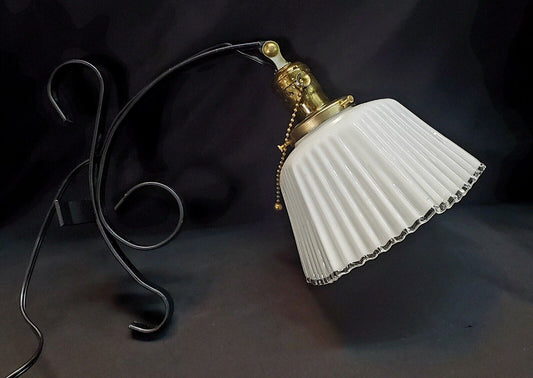 Art Deco Sconce Hexagon White Fluted Glass Shade & Wrought Iron Base GA9164