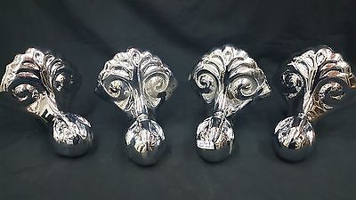 4 Ornate Cast Iron Chrome Plated Claw Feet 7 1/2" x 6 1/2" GA24