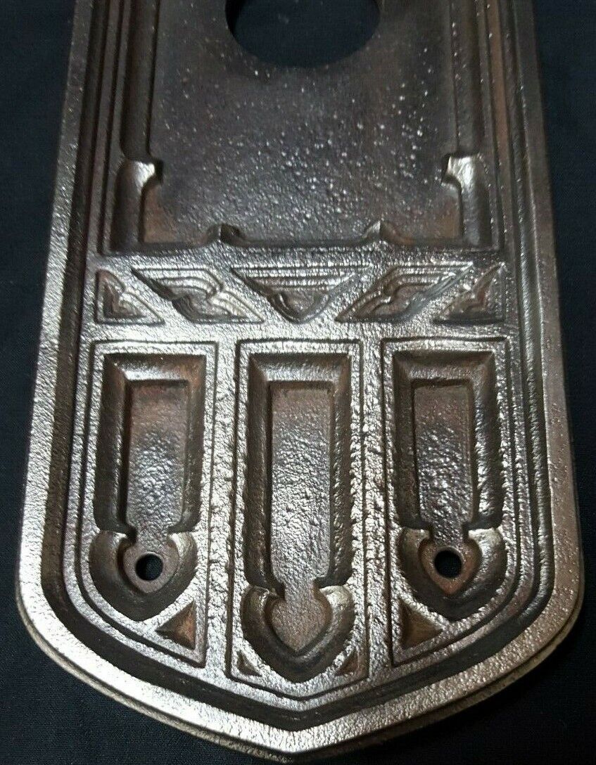 Pair of Architectural Salvage Art Deco Large Cast Iron Door Knob Backplates