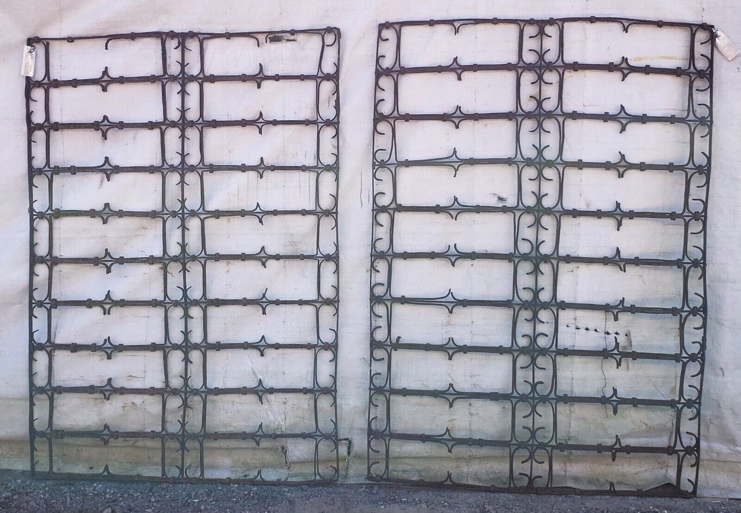 Pair of Old Hand Forged Wrought Iron Gates 57" Tall x 40 1/2" Wide GA9433