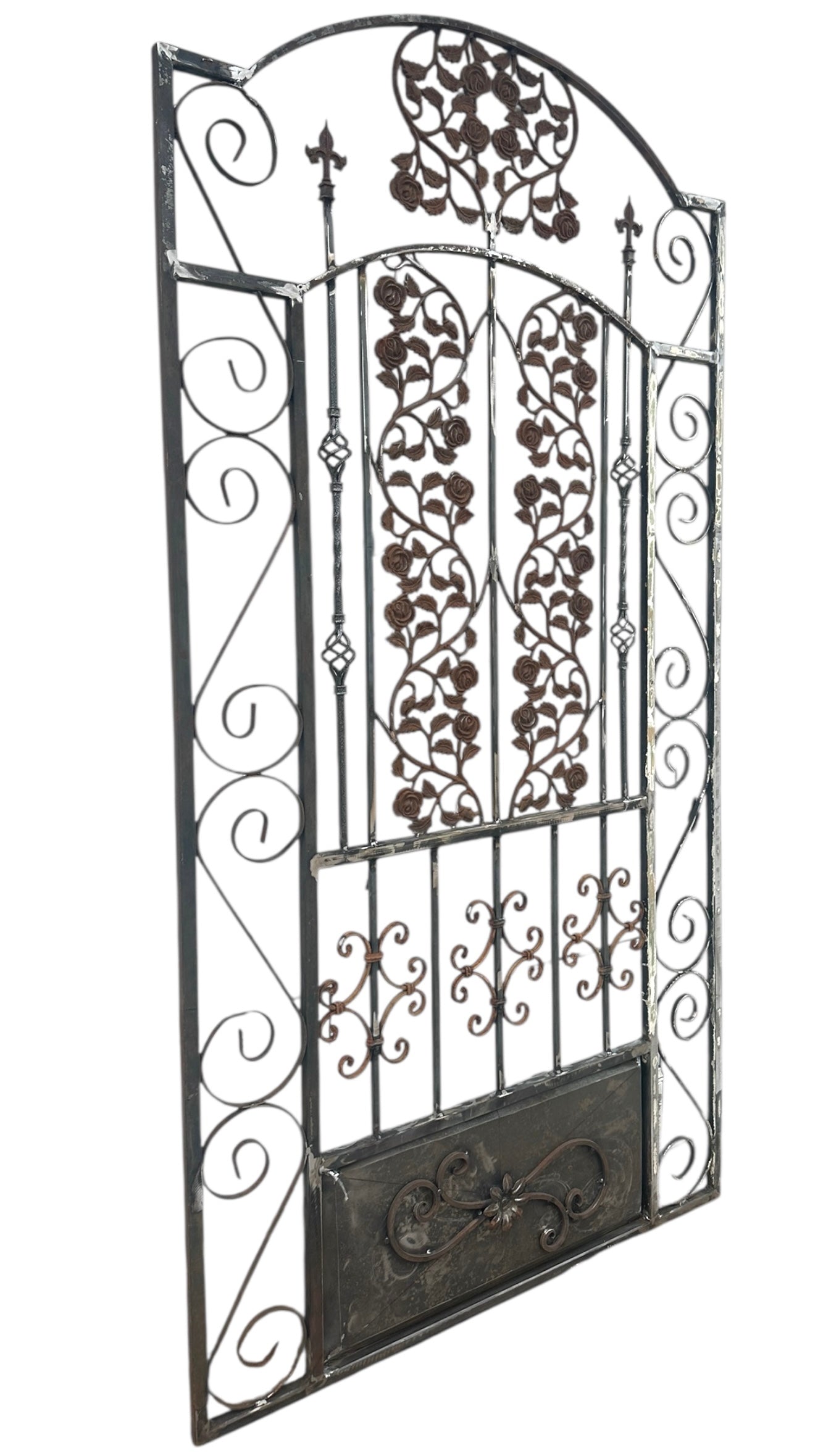 7.5 Ft Tall Custom Built Arched Top Steel Gate w/ Antique Cast Iron GA20600