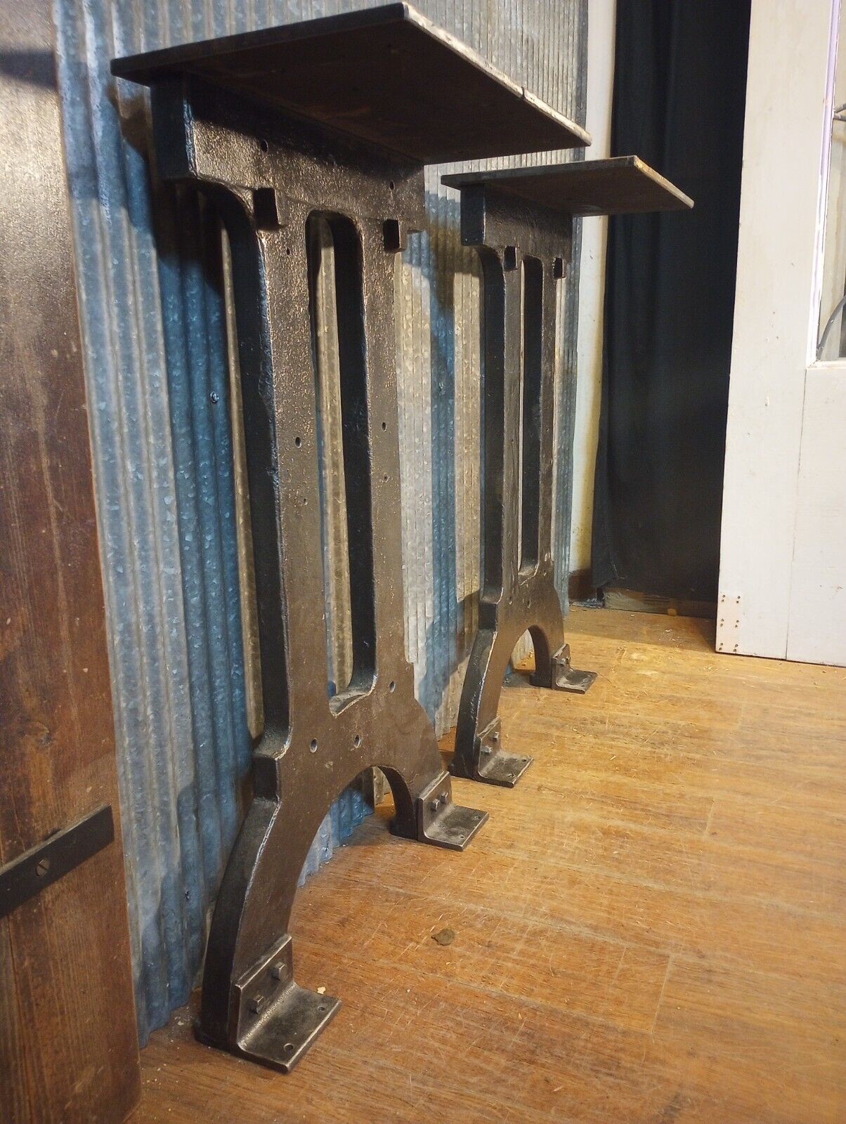 Pair of Art Deco Cast Iron Machine Legs 33 1/2" T x 19 3/4" W