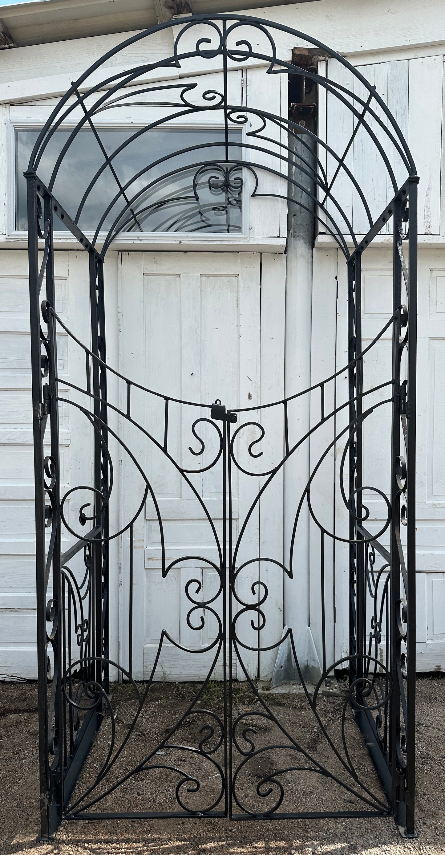Custom-Built Wrought Iron Arbor w/ Crescent Top Entryway Gates GA20319