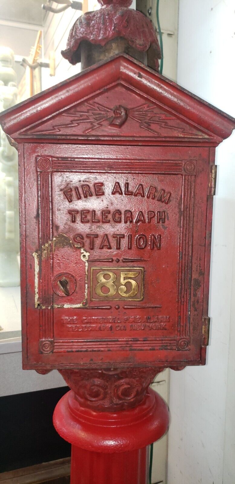 Restored 1800's Gamewell N.Y. Fire Alarm Telegraph Co. Station Box on Pole
