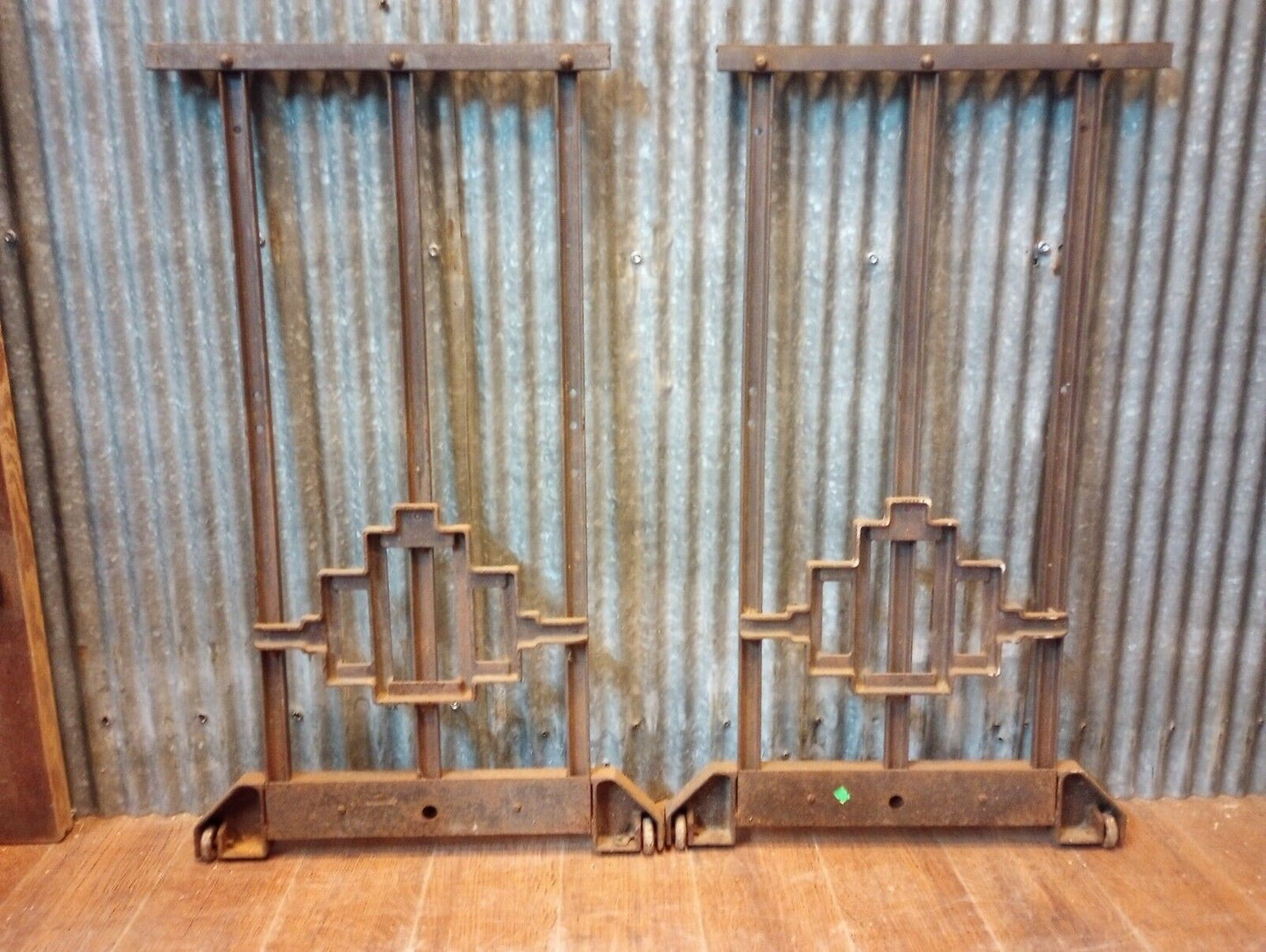 Pair of Art Deco Cast Iron Machine Legs with Casters 29 5/8" Tall x 18" Wide