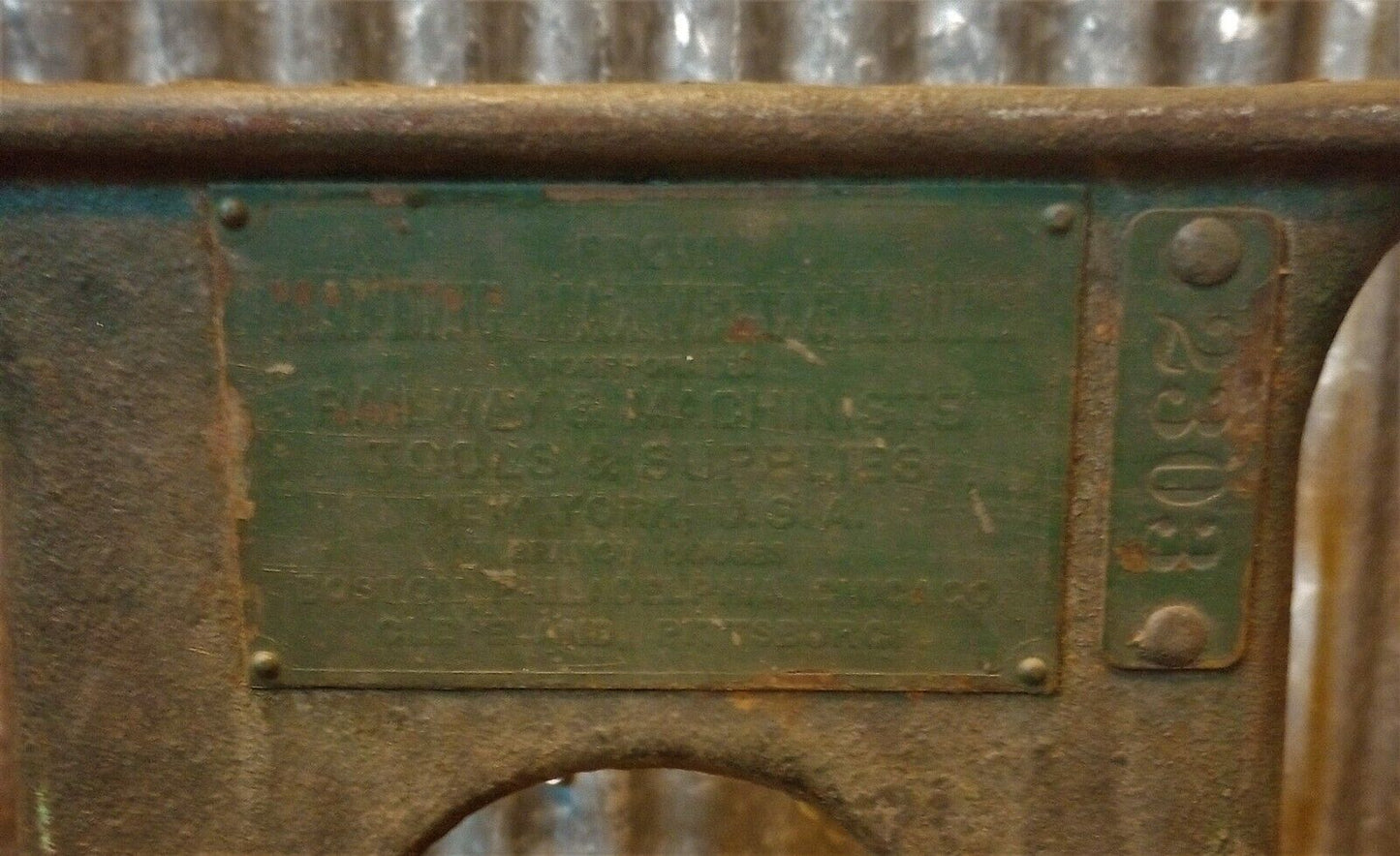 Pair of Manning Maxwell & Moore Cast Iron Machine Legs 29 1/4" T x 14 1/4" W