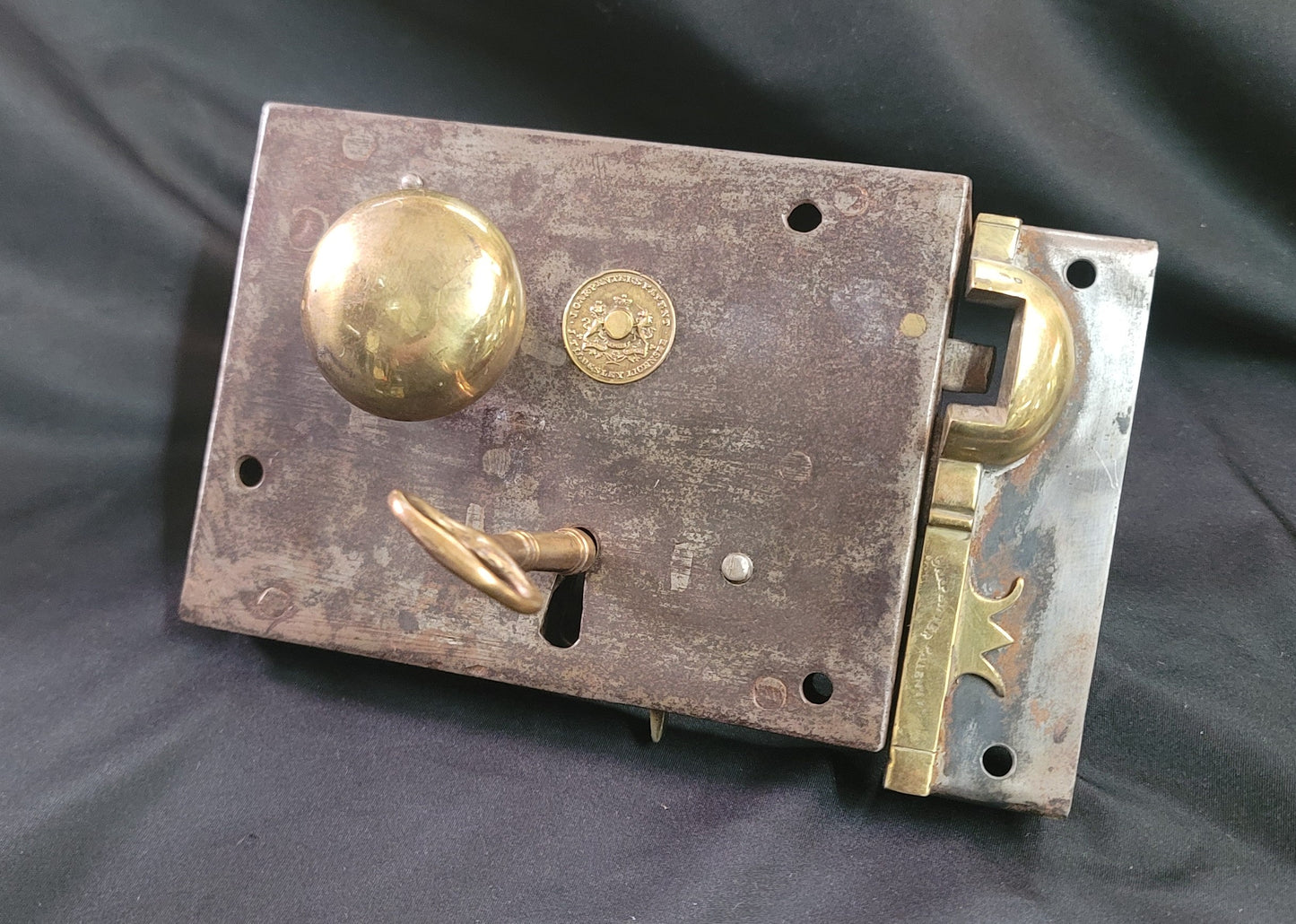 Restored Carpenter & Tildesley Right Side Lock Set w/ & Key 6" x 4 1/2" GS00988