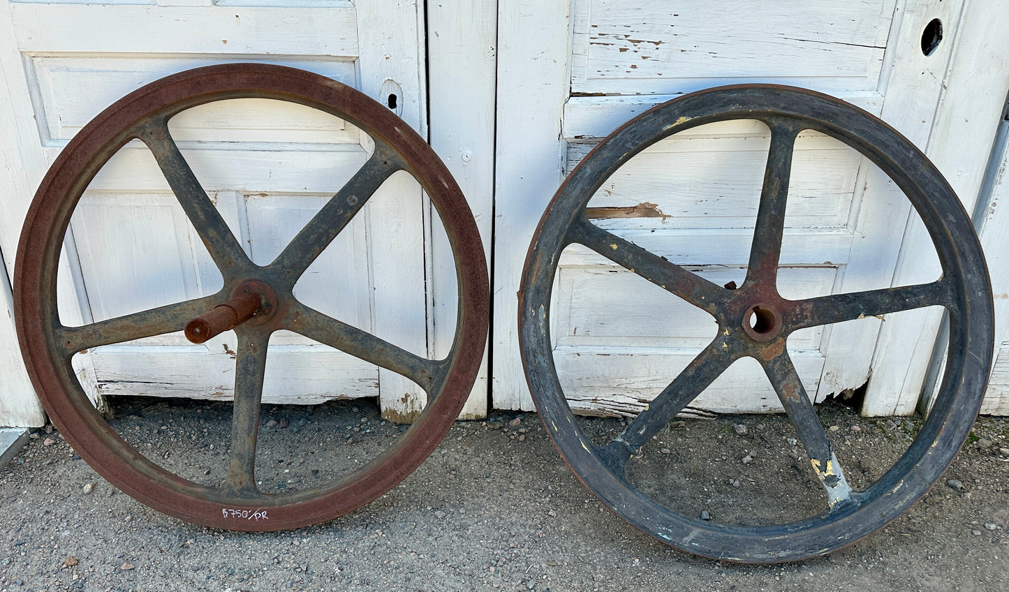 Pair of Industrial Cast Iron Pulley Wheels GA20930