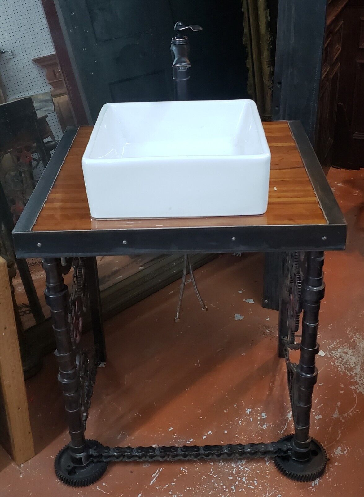 Custom Made Industrial Gear Piston Wrench Bathroom Vessel Sink & Faucet GS00087