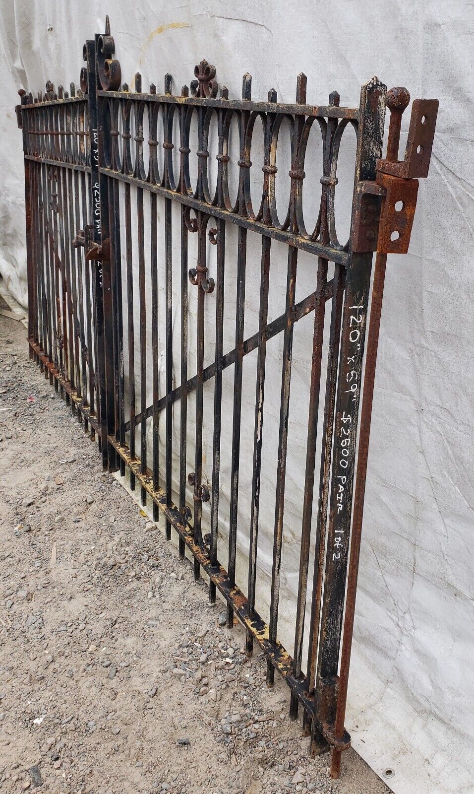 Pair of Ornate Wrought Iron Gates 110 1/2” Wide x 49 1/2" Tall GA9478