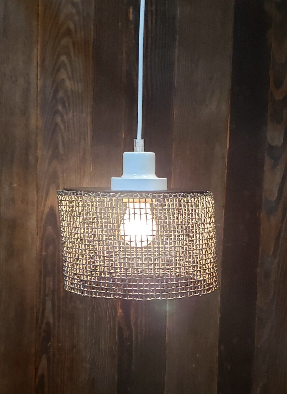 Repurposed Woven Steel Industrial Pendant Lights with Ceiling Caps