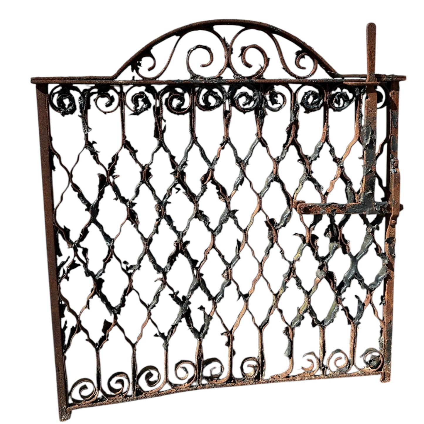 Antique Wrought Iron Arch Top Gate w/ Latch - 35.5" W x 34.5" T - GA20993
