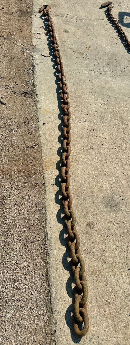 14 Ft of Antique Industrial Steel Chain w/ Cast Iron Clasp GA20920