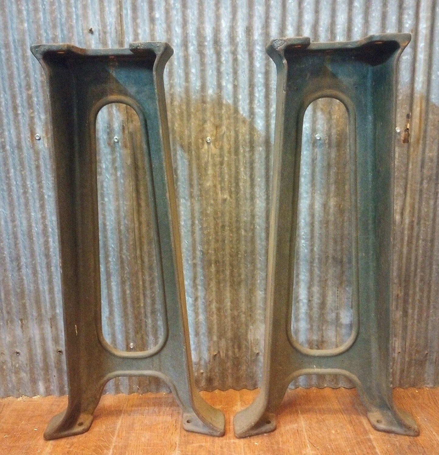 Pair of Manning Maxwell & Moore Cast Iron Machine Legs 29 1/4" T x 14 1/4" W