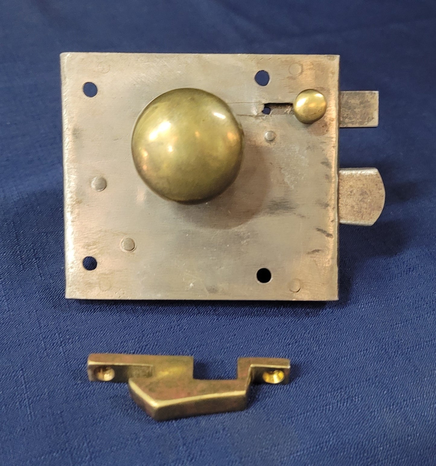 Right Side Iron & Brass Lever Rim Lock with Keeper 4 1/8" x 3 5/8" GA242